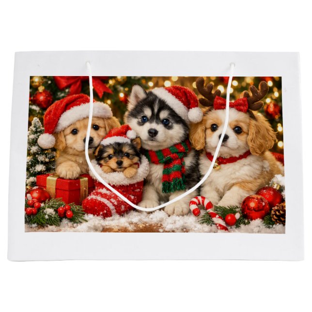 Grand Sac Cadeau Chiens de Noël (Devant)