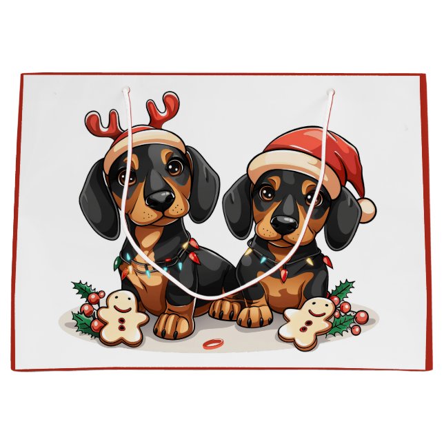 Grand Sac Cadeau Chiens de Noël Dachshund (Devant)