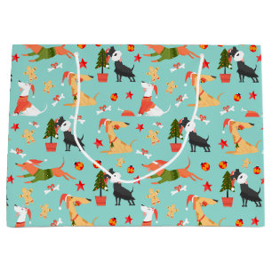 Grand Sac Cadeau Chiens de Noël Fêtards