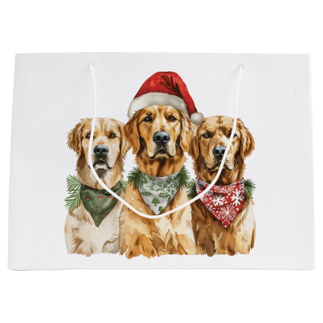 Grand Sac Cadeau Chiens de Noël Golden Retriever (Devant)
