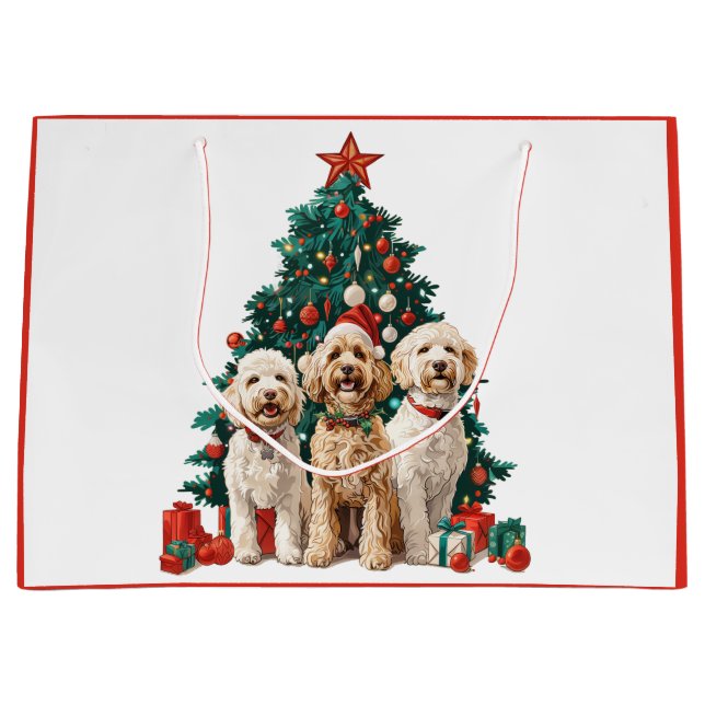 Grand Sac Cadeau Chiens de Noël Goldendoodle (Devant)