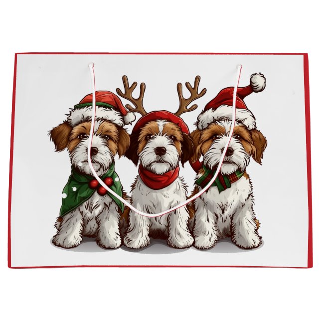 Grand Sac Cadeau Chiens de Noël Welsh Wire Fox Terrier (Devant)