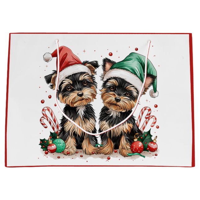 Grand Sac Cadeau Chiens de Noël Yorkshire Terrier (Devant)
