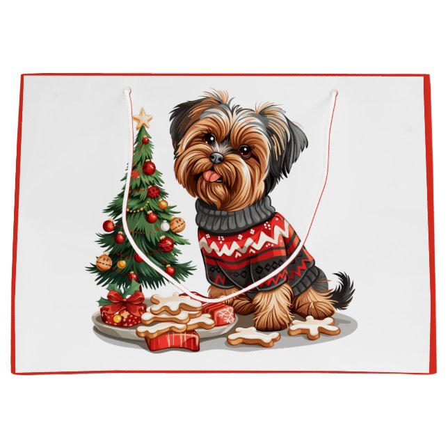 Grand Sac Cadeau Chiens de Noël Yorkshire Terrier (Devant)