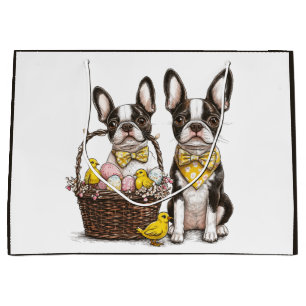 Grand Sac Cadeau Chiens de Pâques Boston Terrier