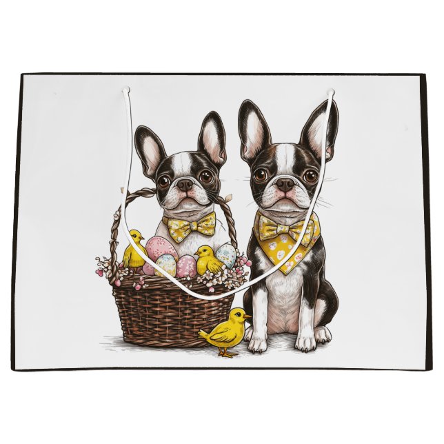 Grand Sac Cadeau Chiens de Pâques Boston Terrier (Devant)