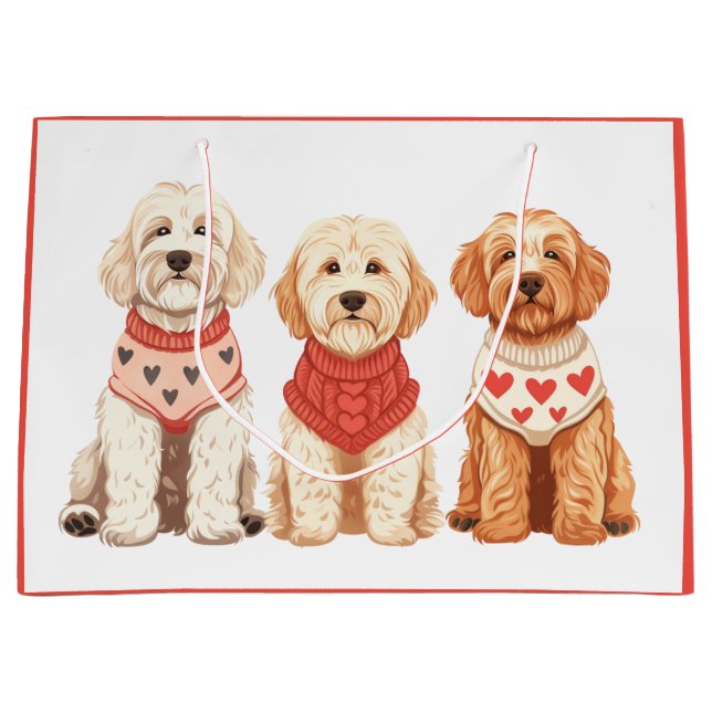 Grand Sac Cadeau Chiens de Valentine Goldendoodle (Devant)