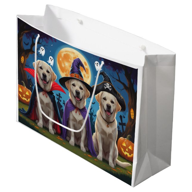 Grand Sac Cadeau Chiens du Labrador Citrouille Halloween Funny (Devant Angle)
