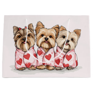 Grand Sac Cadeau Chiens du Yorkshire Terrier de Valentines Day