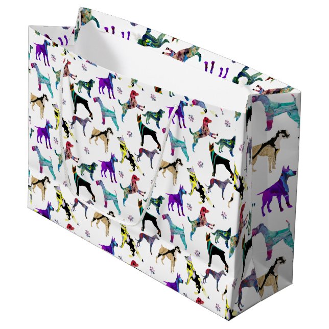 Grand Sac Cadeau Chiens et pattes (Devant Angle)