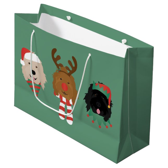 Grand Sac Cadeau Chiens Goldendoodle de Noël (Devant Angle)