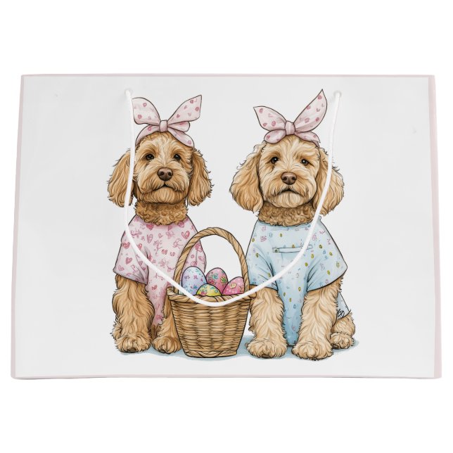 Grand Sac Cadeau Chiens Goldendoodle de Pâques (Devant)
