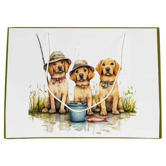 Grand Sac Cadeau Chiens Labrador Retriever pêchant (Devant)