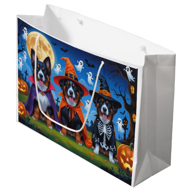 Grand Sac Cadeau Chiens Malinois belges Citrouille Halloween Funny (Devant Angle)