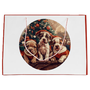 Grand Sac Cadeau Chiens Pit Bull Puppy Noël