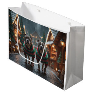 Grand Sac Cadeau Chiens Pitbull Noël Neige Fêtes