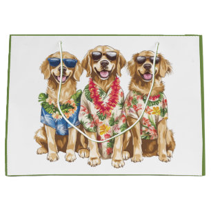 Grand Sac Cadeau Chiens Retriever Doré Hawaïen Fleur Lei