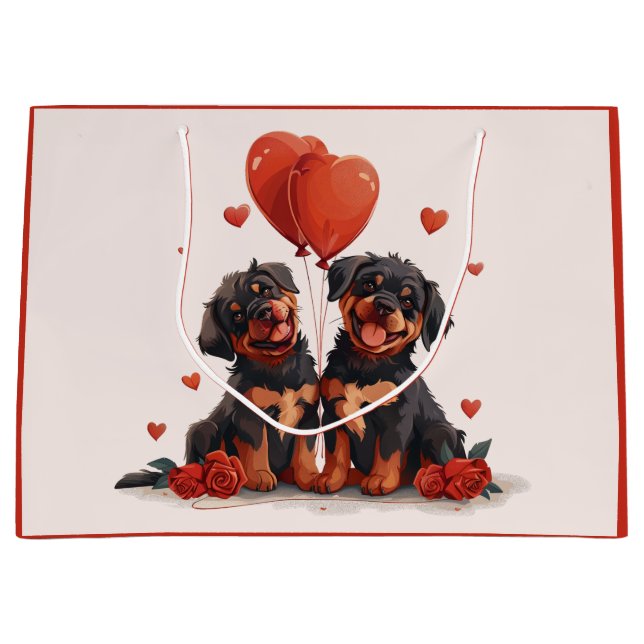 Grand Sac Cadeau Chiens Rottweiler de la Saint-Valentin (Devant)