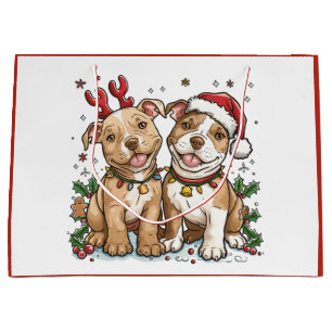 Grand Sac Cadeau Chiens taureaux de Noël Pit