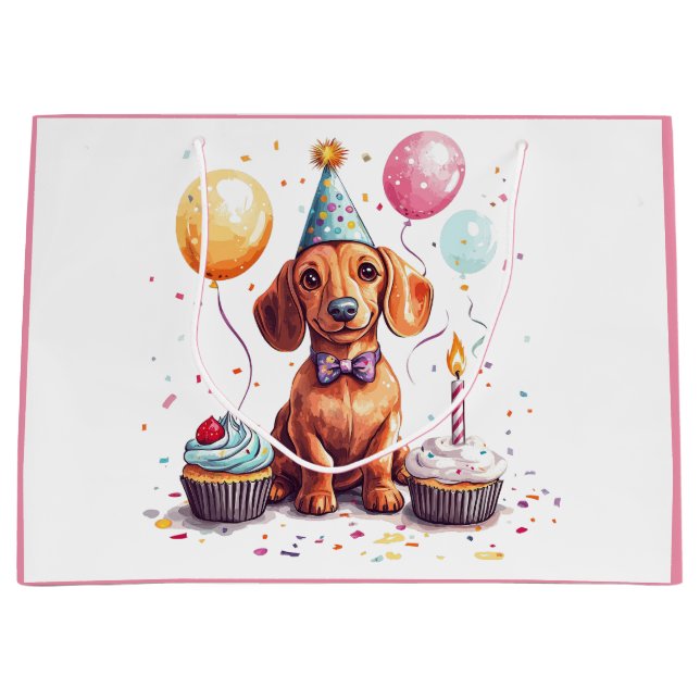 Grand Sac Cadeau Chiens teckel d'anniversaire (Devant)