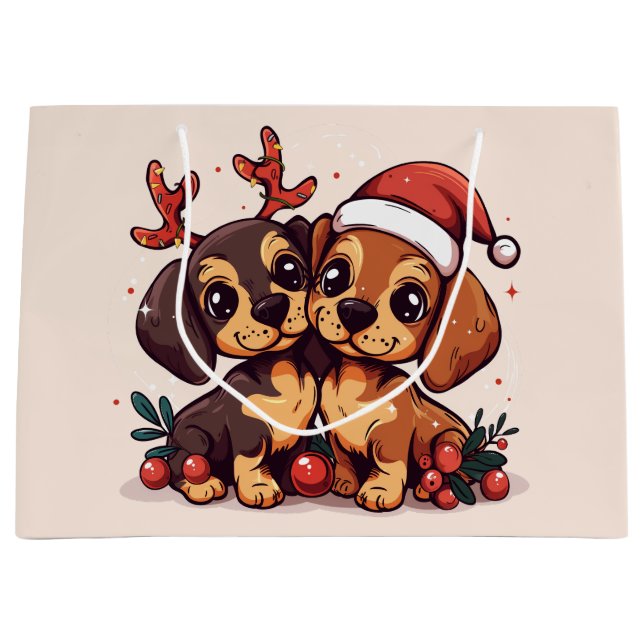 Grand Sac Cadeau Chiens teckel de Noël (Devant)