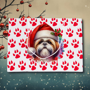 Grand Sac Cadeau Chih Tzu Chien à Santa Hat Noël