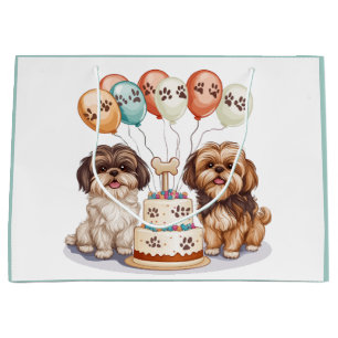Grand Sac Cadeau Chih Tzu Chiens Anniversaire Gâteau
