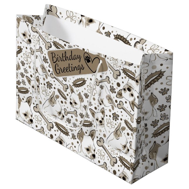 Grand Sac Cadeau Chihuaha illustré sans couture motif (Devant Angle)