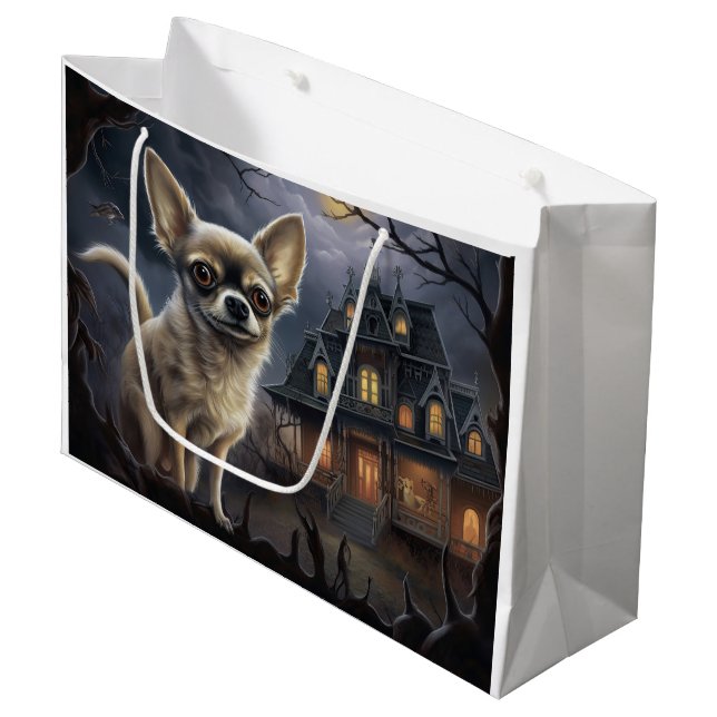 Grand Sac Cadeau chihuahua Halloween effroi (Devant Angle)