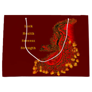 Grand Sac Cadeau Chine Dragon rouge et or design