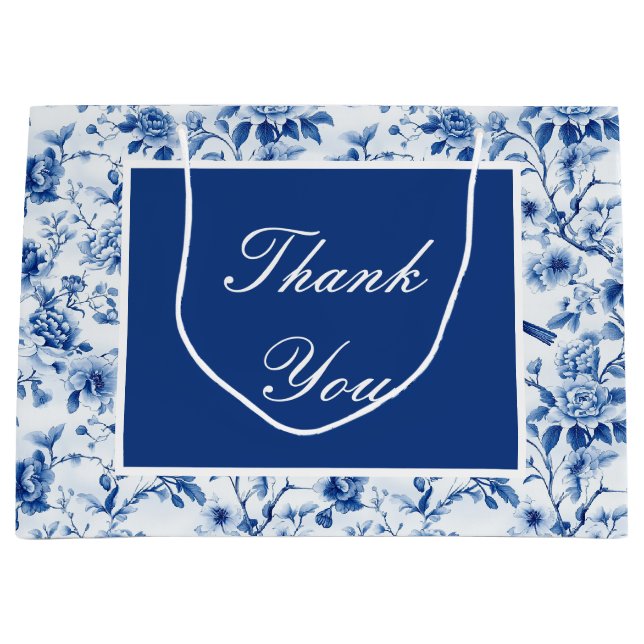 Grand Sac Cadeau Chinoiserie Blue Birds and Flowers Anniversaire (Devant)