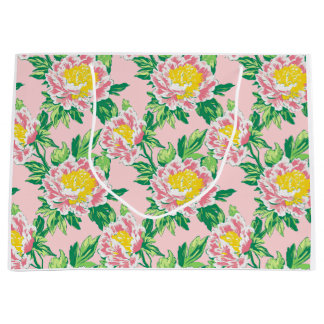 Grand Sac Cadeau Chinoiserie rose et jaune Floral