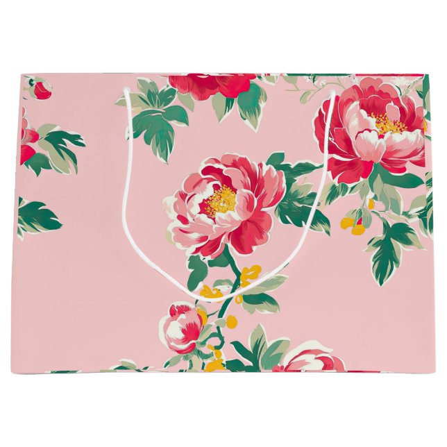 Grand Sac Cadeau Chinoiserie rose et rouge (Devant)