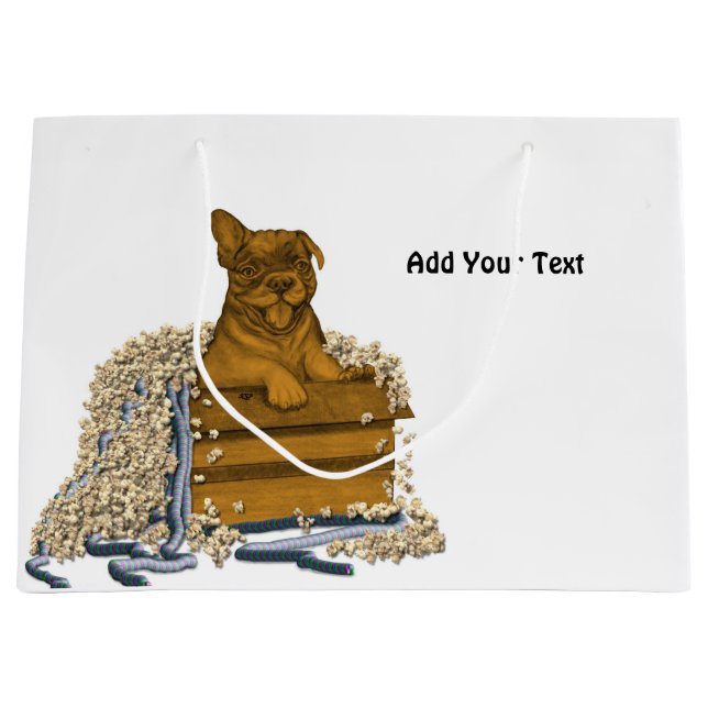 Grand Sac Cadeau Chiot dans une boîte (Devant)