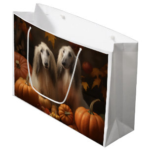 Grand Sac Cadeau chiot lévrier afghan Délice d'Automne Citrouille