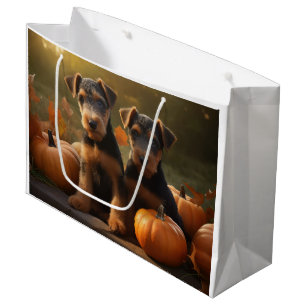 Grand Sac Cadeau Chiots Airedale Automne Délice Citrouille
