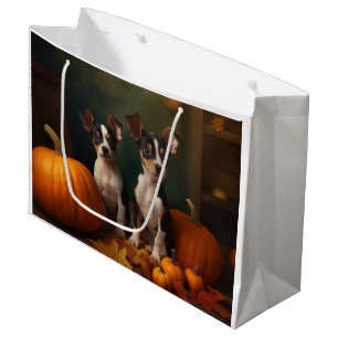 Grand Sac Cadeau Chiots Rat Terrier Délice d'Automne Citrouille