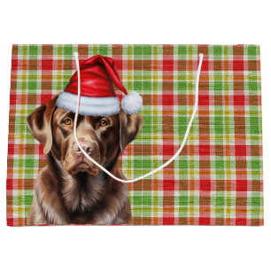 Grand Sac Cadeau Chocolat de Noël Plaid Labrador Retriever Chien
