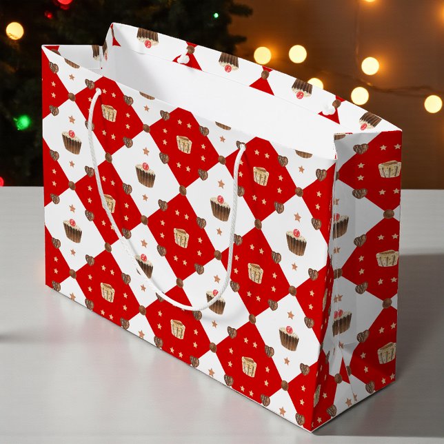 Grand Sac Cadeau Chocolat doux Traitements Aquarelle de Noël modern (Créateur téléchargé)