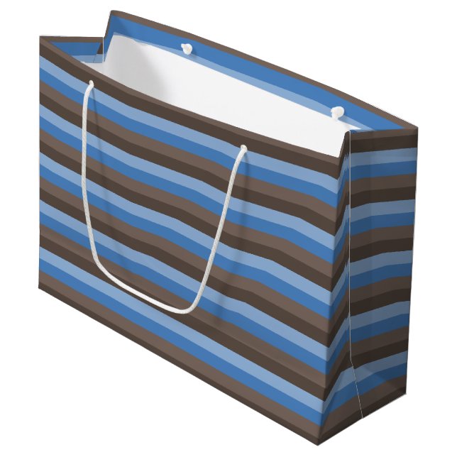 GRAND SAC CADEAU CHOCOLAT STRIPES BROWN & BLEU (Devant Angle)