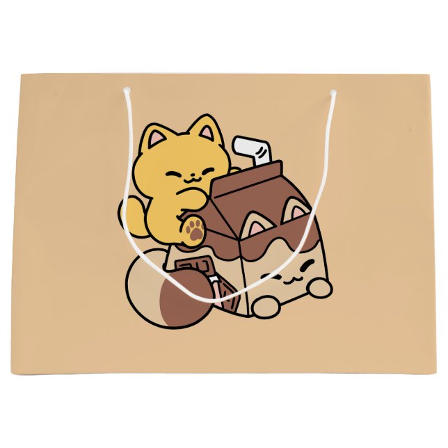 Grand Sac Cadeau Chocolate Milk Sipping on Bliss – Kawaii Cat Food  (Devant)