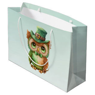 Grand Sac Cadeau Chouette mignonne dans un chapeau vert