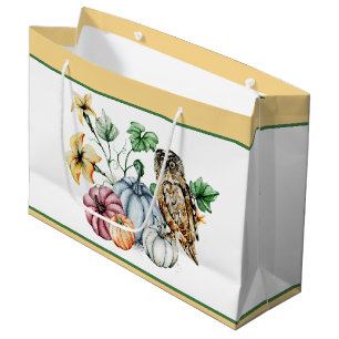 Grand Sac Cadeau Chouette mignonne et citrouilles d'automne
