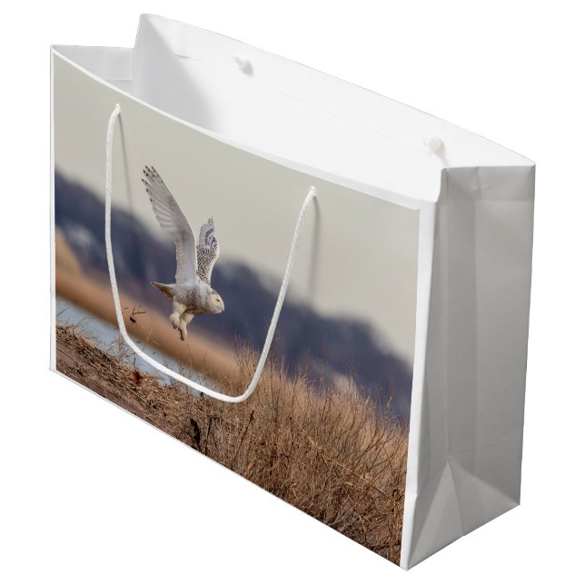 Grand Sac Cadeau Chouette neige décolle (Devant Angle)