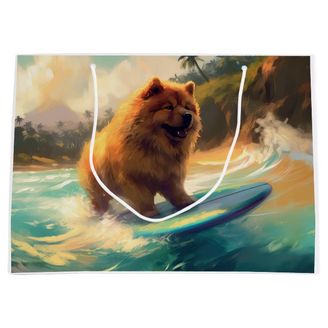 Grand Sac Cadeau Chow Chow Beach Plage Surf Peinture (Devant)