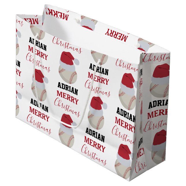 Grand Sac Cadeau Christmas Baseball Sports Ball Nom Personnalisé (Devant Angle)