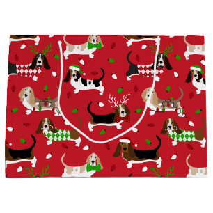 Grand Sac Cadeau Christmas Basset Hound