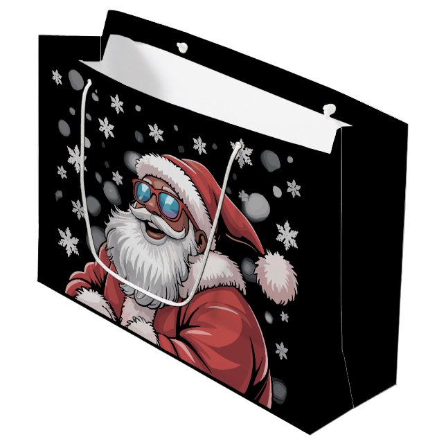 Grand Sac Cadeau Christmas Black African American Santa Xmas  (Devant Angle)