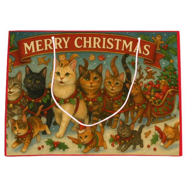 Grand Sac Cadeau "Christmas Cats" Gift Bag (Devant)