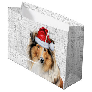 Grand Sac Cadeau Christmas Collie Amoureux des chiens Woof Words Ho